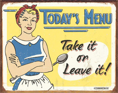 Tin Vintage Sign: Today's Menu Take It or Leave It