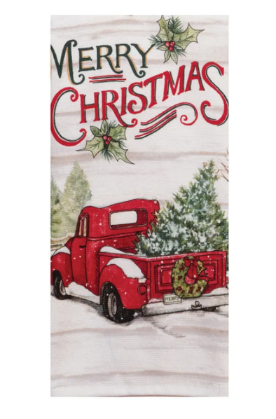 Red Truck Merry Christmas Dishtowel